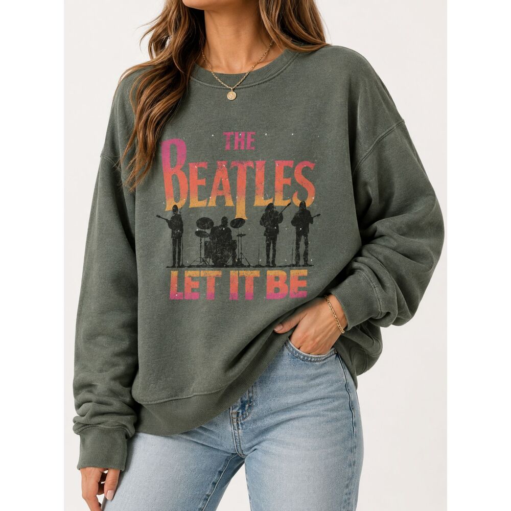 The Beatles Let It Be Sweatshirt Womens XXL 20 Green Graphic Band Crewneck